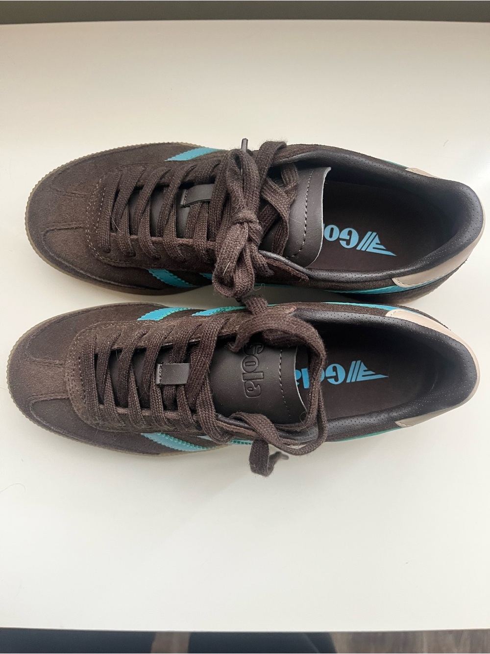 Gola Brown Suede Sneakers with Turquoise Stripes - Picture 2 of 2